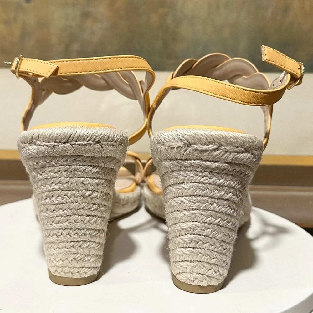 🌹STUART WEITZMAN🌹Twist Espadrille Platform Wedge 8 Leather Raffia Size: 11 - Picture 6 of 8
